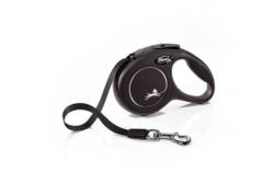 FLEXI New Classic Black Πτυσσόμενο Λουρί/Οδηγός Σκύλου Ιμάντας