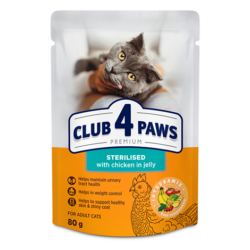 Club 4 Paws Premium για Ενήλικες Γάτες – Sterilized με Κοτόπουλο σε Ζελέ 80gr