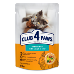 Club 4 Paws Premium για Ενήλικες Γάτες – Sterilized Με Λαγό σε Ζελέ 80gr
